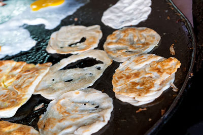 High angle view of shells in plate