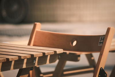 Close-up of empty seats on table