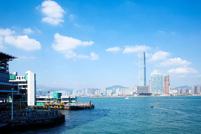 Scenic view of sea and buildings against sky