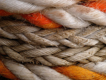 Full frame shot of coiled up ropes