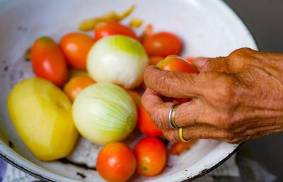 Close-up of hand holding fruits