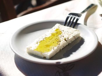 Close-up of breakfast served in plate