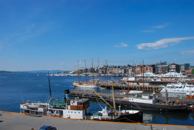 A summers day on the water around the old town area of oslo in norway