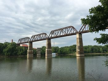 Bridge over river against cloudy sky