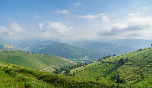 Scenic view of agricultural landscape against sky