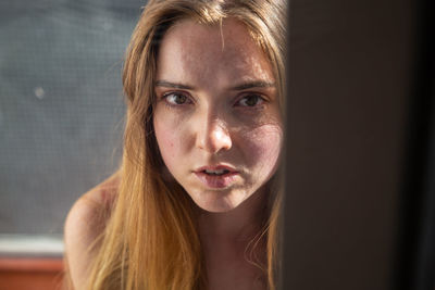 Close-up portrait of a beautiful young woman