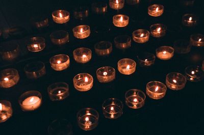 Full frame shot of illuminated candles