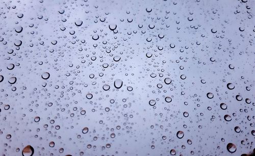 Full frame shot of raindrops on glass window