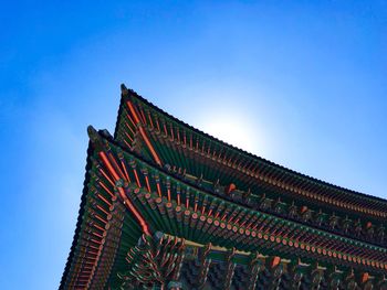 Low angle view of building against clear blue sky