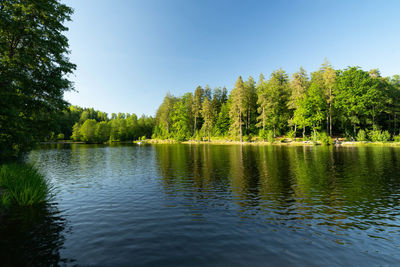 Scenic view of lake against clear sky