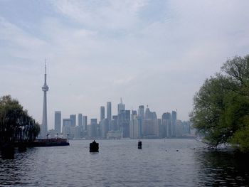 City skyline with river in background