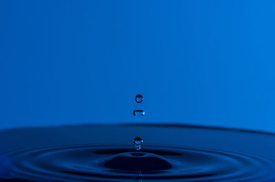 Close-up of drop on blue water