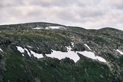 Low angle view of snowcapped mountain against sky