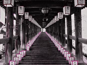 Low angle view of lanterns hanging over steps