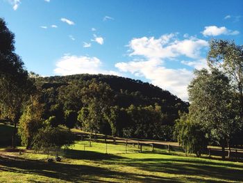 Scenic view of grassy field against cloudy sky