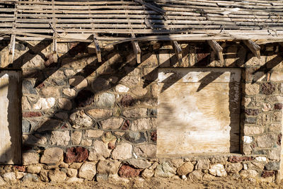 Stone wall of bathhouse at hot springs california