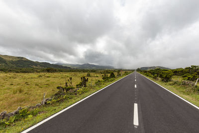 Road passing through landscape against cloudy sky