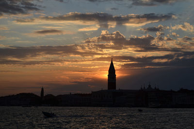 Silhouette of buildings at sunset