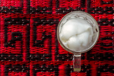 Directly above shot of glass on table