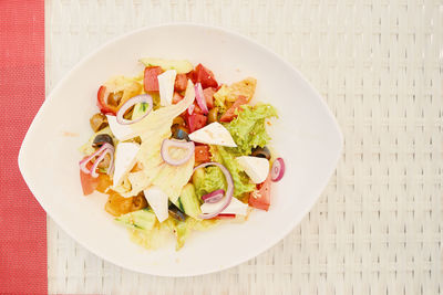 High angle view of meal served in plate