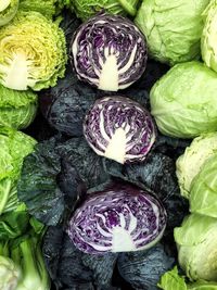 Full frame shot of cabbages at market stall