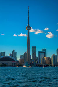 Modern buildings in city at waterfront