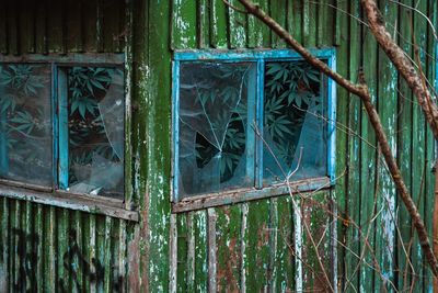 Close-up of damaged windows