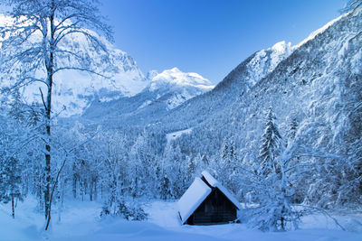 Scenic view of snow covered mountain against sky