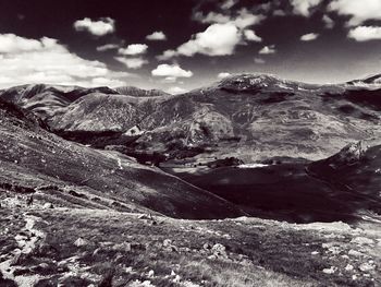 Scenic view of mountains against sky during winter