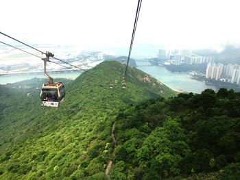 Overhead cable car over mountain