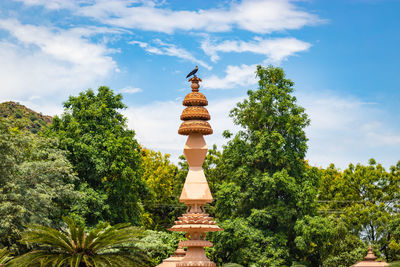 Artistic jain red stone holy pillar at morning from unique angle