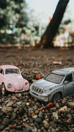 Close-up of abandoned toy car