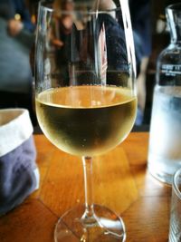 Close-up of beer in glass on table