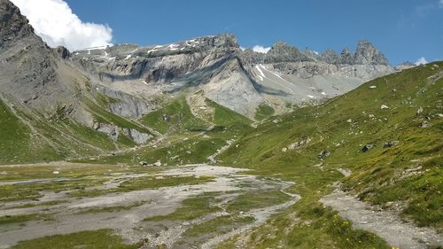 Scenic view of snowcapped mountains against sky