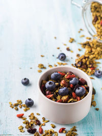 High angle view of breakfast in bowl on table