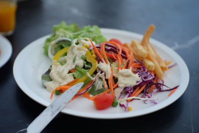 Close-up of food served in plate