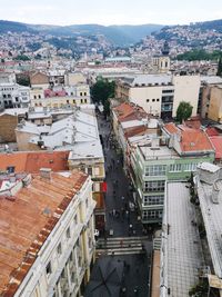 High angle view of cityscape against sky