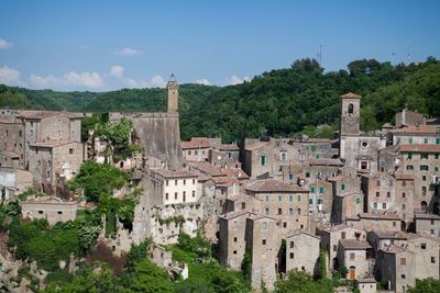 Cityscape of little city of sorano in tuscany italy