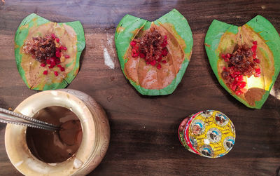 High angle view of fruits on table