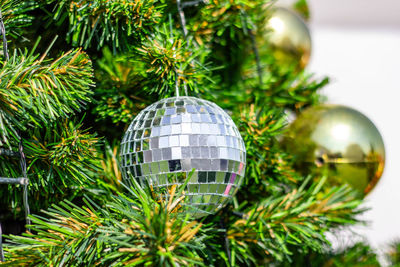 Close-up of christmas decorations on tree