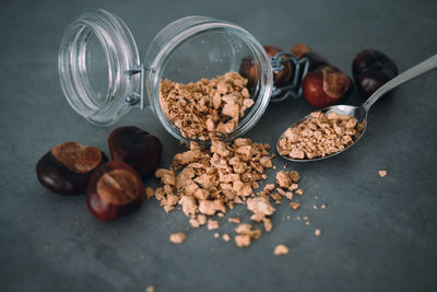 High angle view of breakfast on table