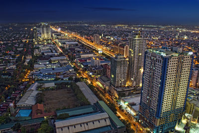 Aerial view of city at night