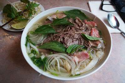 Close-up of served food on table