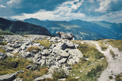 Scenic view of rocky mountains against sky