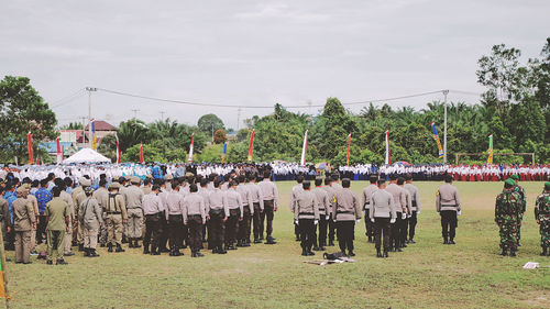 People walking on field