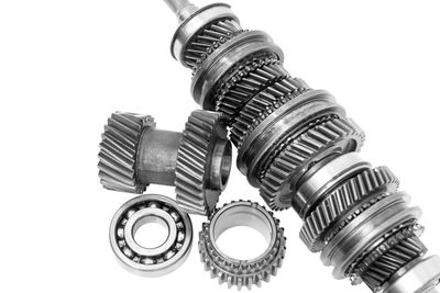 Close-up of camera against white background