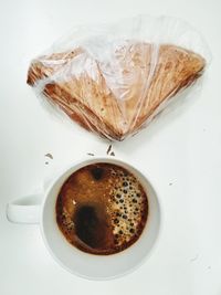 High angle view of coffee in cup