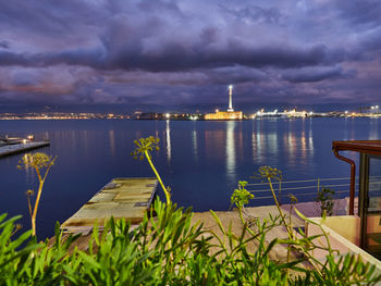 Scenic view of lake against cloudy sky