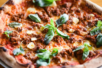 Close-up of pizza served in plate