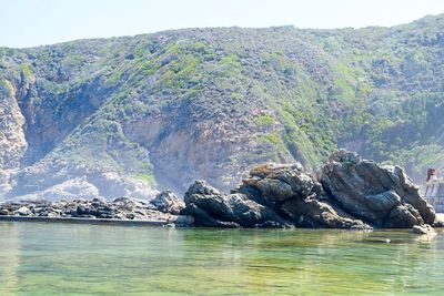 Scenic view of sea and mountains